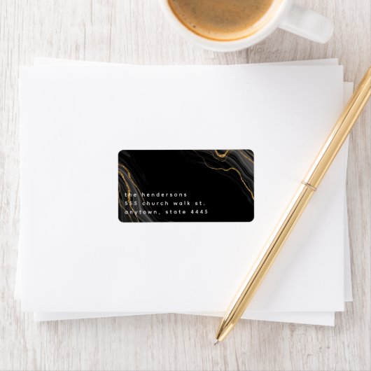 Luxe Zwart Goud Marmer Retouradres Sticker (Insitu)