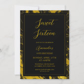 Luxe Zwart & Goud Marmer Sweet 16 Verjaardag Kaart (Voorkant)