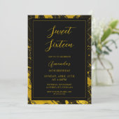 Luxe Zwart & Goud Marmer Sweet 16 Verjaardag Kaart (Staand voorkant)