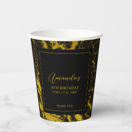 Luxe Zwart & Goud Marmer Sweet 16 Verjaardag Papieren Bekers