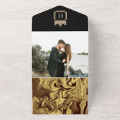 Luxe Zwart Goud Marmeren Monogram Huwelijksuitnodi All In One Uitnodiging (Buitenkant)