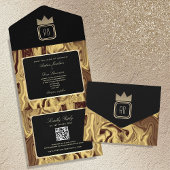Luxe Zwart Goud Marmeren Monogram Huwelijksuitnodi All In One Uitnodiging