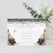 Luxe Zwart Goud Mexicaanse Stijl Quinceañera RSVP Informatiekaartje (Staand voorkant)