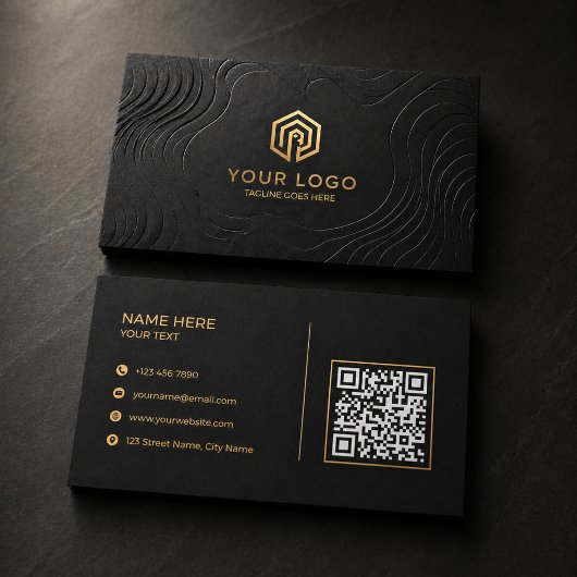 Luxe Zwart Goud Modern QR Code Vastgoed Visitekaartje