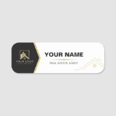 Luxe Zwart Goud Modern Vastgoed Logo Naamplaatje (Voorkant)
