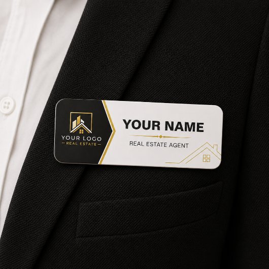 Luxe Zwart Goud Modern Vastgoed Logo Naamplaatje