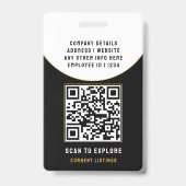 Luxe Zwart Goud Modern Vastgoed QR Code ID Badge (Achterkant)