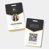 Luxe Zwart Goud Modern Vastgoed QR Code ID Badge (Voor- en achterkant)