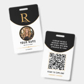 Luxe Zwart Goud Modern Vastgoed QR Code ID Badge (Voor- en achterkant)