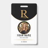 Luxe Zwart Goud Modern Vastgoed QR Code ID Badge (Voorzijde)