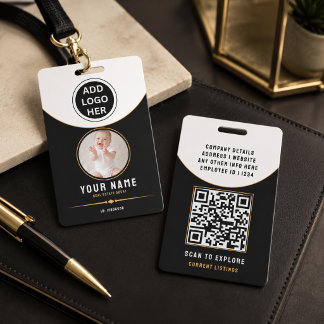 Luxe Zwart Goud Modern Vastgoed QR Code ID Badge