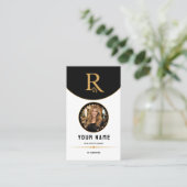 Luxe Zwart Goud Modern Vastgoed QR Code ID Contactkaartje (Staand voorkant)