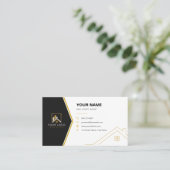 Luxe Zwart Goud Modern Vastgoed QR Code Visitekaartje (Staand voorkant)