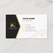 Luxe Zwart Goud Modern Vastgoed QR Code Visitekaartje (Voorkant)