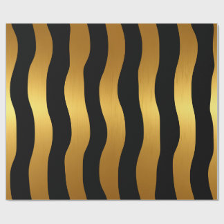 Luxe zwart & goud moderne golvende strepen cadeaupapier