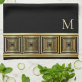 Luxe zwart goud monogram chef-kok theedoek (Gevouwen)