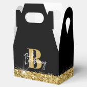 Luxe Zwart Goud Monogram Eerste Letter van de Naam Bedankdoosjes (Geopend)