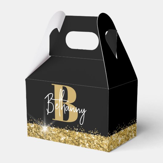Luxe Zwart Goud Monogram Eerste Letter van de Naam Bedankdoosjes (Voorkant Zijde)