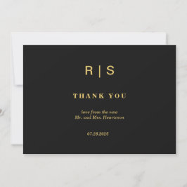 Luxe Zwart Goud Monogram Huwelijk Bedankkaart