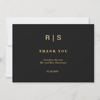 Luxe Zwart Goud Monogram Huwelijk Bedankkaart