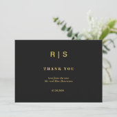 Luxe Zwart Goud Monogram Huwelijk Bedankkaart (Staand voorkant)
