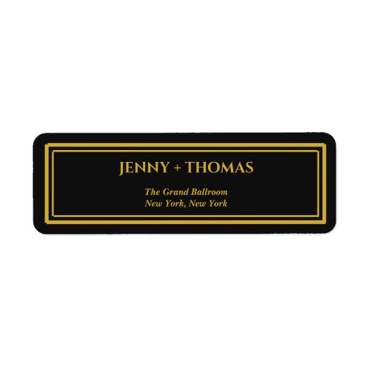 Luxe Zwart & Goud Monogram Huwelijk Retouradres Etiket (Voorkant)