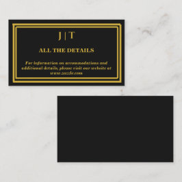 Luxe Zwart & Goud Monogram Huwelijksbijlage Informatiekaartje