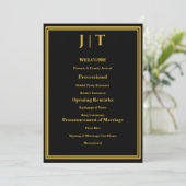 Luxe Zwart & Goud Monogram Huwelijksprogramma Kaar Programmakaart (Staand voorkant)