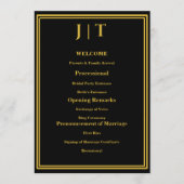 Luxe Zwart & Goud Monogram Huwelijksprogramma Kaar Programmakaart (Voorkant)