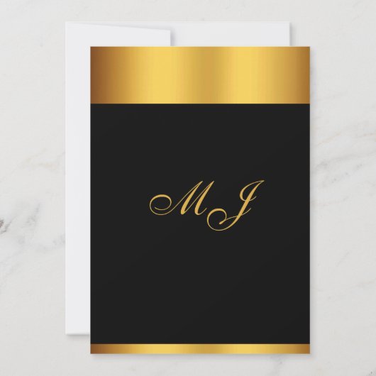 Luxe zwart goud monogram repetitie diner kaart (Achterkant)