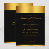 Luxe zwart goud monogram repetitie diner kaart (Voorkant / Achterkant)