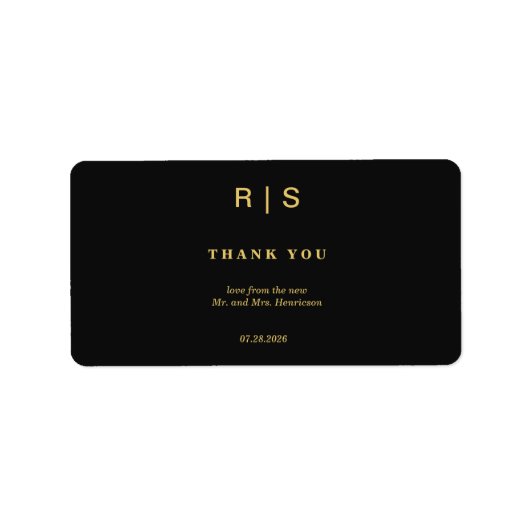 Luxe zwart goud monogram retouradreslabel etiket (Voorkant)