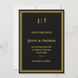 Luxe Zwart & Goud Monogram Save the Date Kaart 