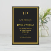 Luxe Zwart & Goud Monogram Save the Date Kaart (Staand voorkant)