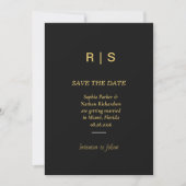 Luxe Zwart Goud Monogram Save The Date Kaart (Voorkant)