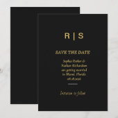 Luxe Zwart Goud Monogram Save The Date Kaart (Voorkant / Achterkant)