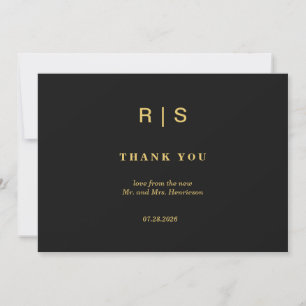 Luxe Zwart Goud Monogram Trouw Dankkaart  Bedankkaart