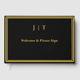 Luxe zwart & goud monogram trouwgastenboek  gastenboek