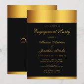 Luxe Zwart Goud Monogram Verlovingsfeest Kaart (Voorkant / Achterkant)