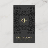 Luxe Zwart Goud Monogram Visitekaartje (Voorkant)