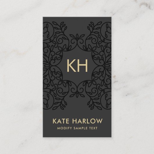 Luxe Zwart  Goud Monogram Visitekaartje (Voorkant)