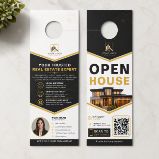 Luxe Zwart Goud Open Huis QR Deurhanger