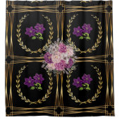 Luxe Zwart Goud Paarse Bloemen Trendy Modern Douchegordijn (Voorkant)
