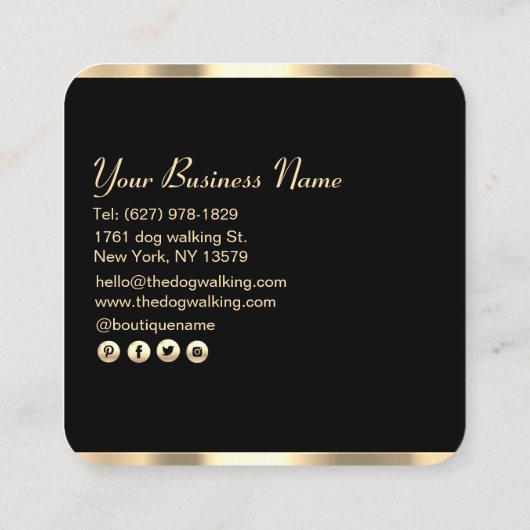 Luxe Zwart Goud Pet Supplies Store Vierkante Visitekaartje (Achterkant)