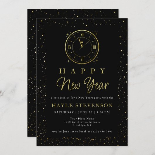 Luxe Zwart Goud Proost op het Nieuwe Jaar Feest Kaart (Voorkant / Achterkant)