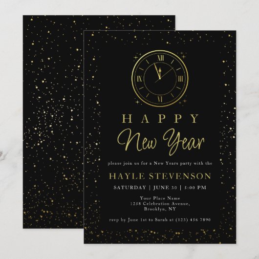 Luxe Zwart Goud Proost op het Nieuwe Jaarsfeest Kaart (Voorkant / Achterkant)