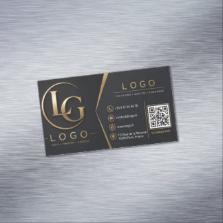 Luxe Zwart & Goud QR Code Zakelijke Kaart | Elegan Magnetisch Visitekaartje