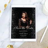 Luxe Zwart Goud Quinceañera Foto Opslaan van de da Aankondiging