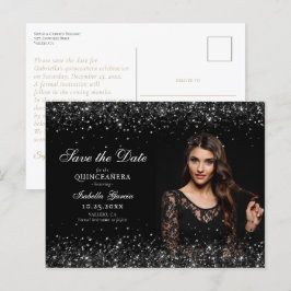 Luxe Zwart Goud Quinceañera Save the Date Briefkaart
