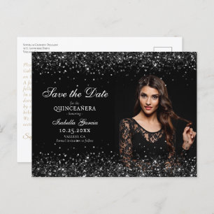 Luxe Zwart Goud Quinceañera Save the Date Briefkaart